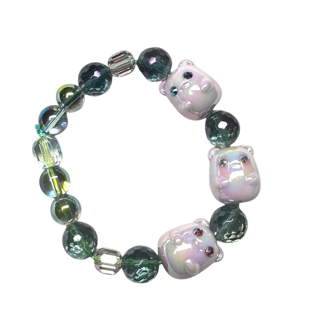 Charming ghost bear Bead Bracelet - Green and purple